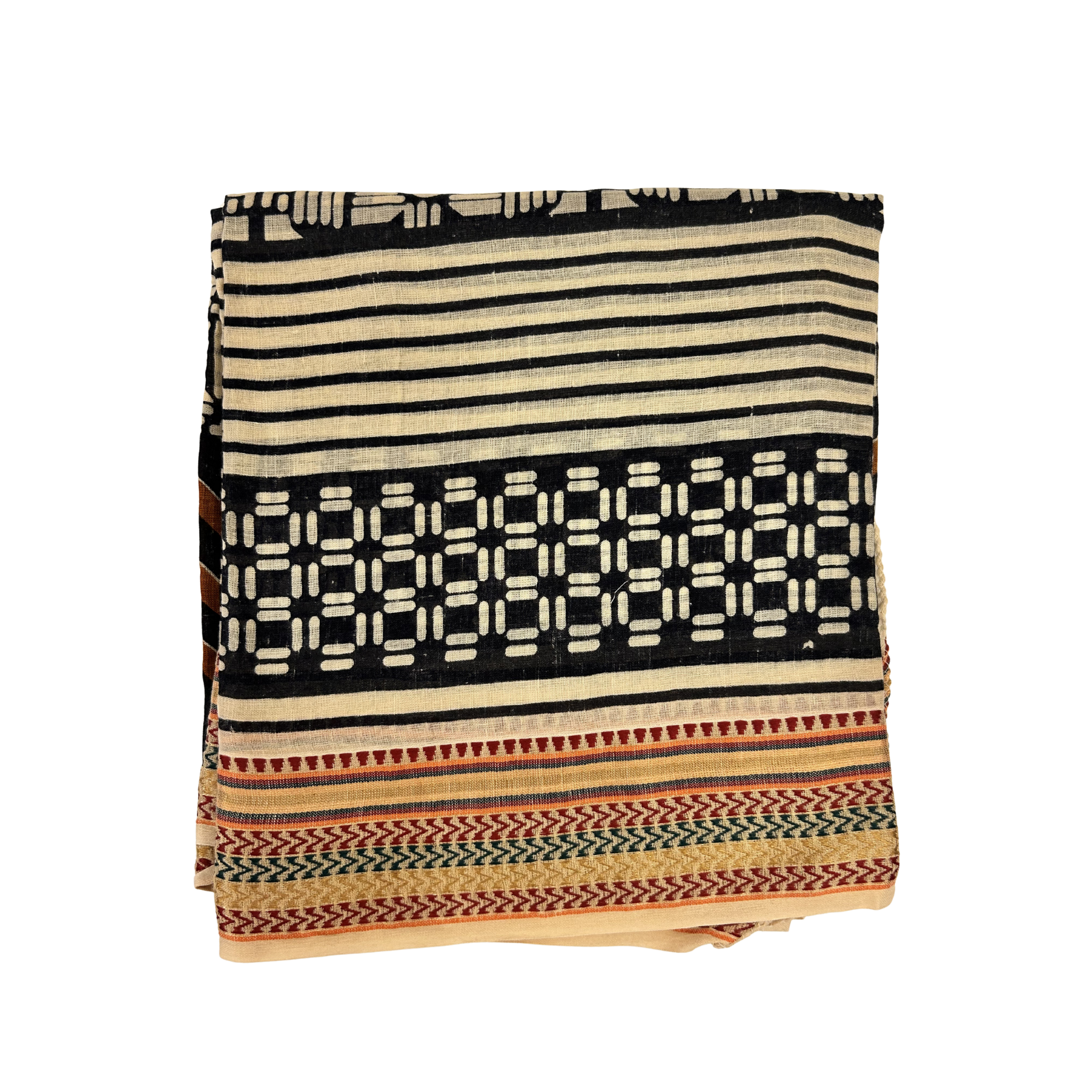 Pareo Sarong Artigianale – Block Print Geometrico con Bordo Zari | 110 × 170 cm - variante 97 -