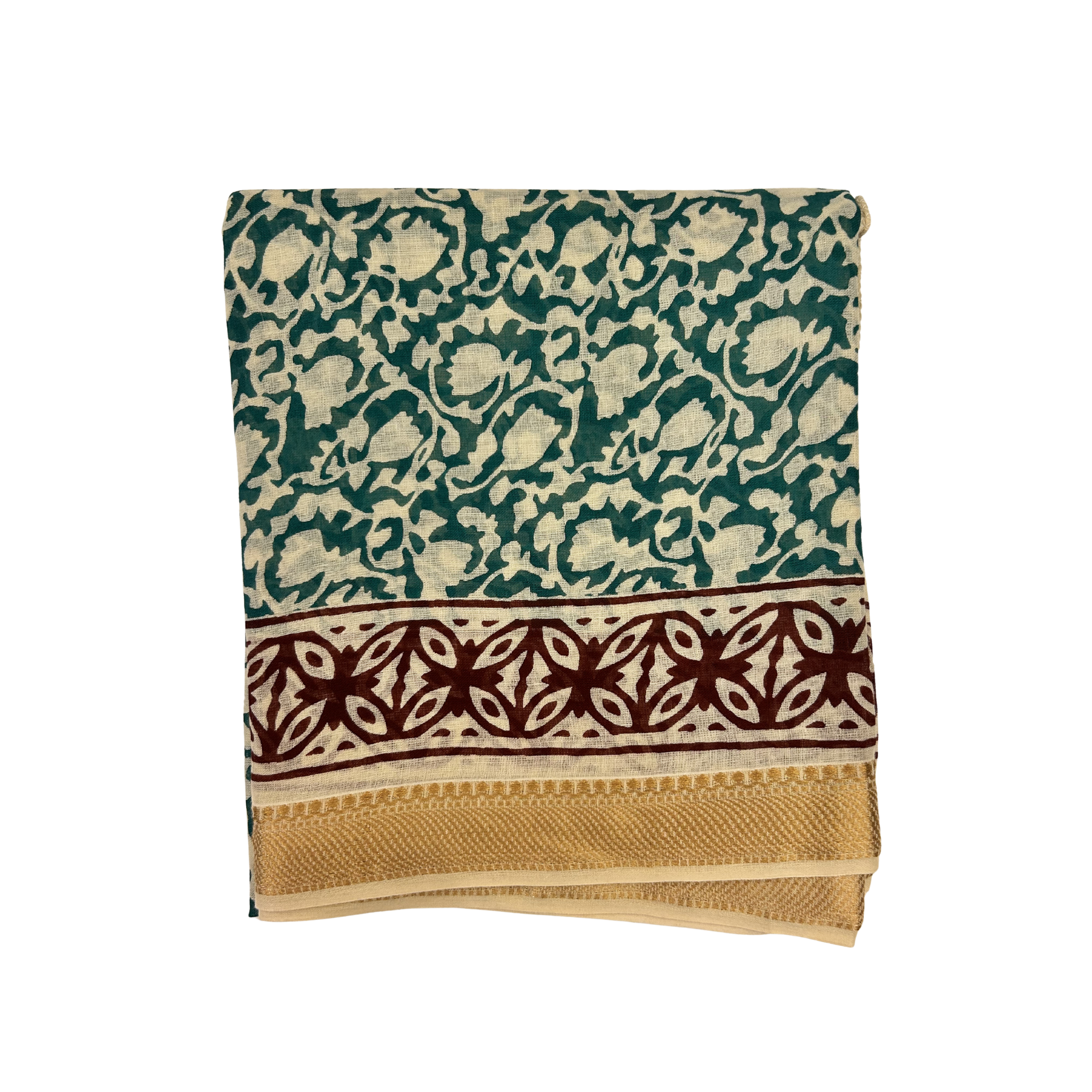 Pareo Sarong Artigianale – Block Print Geometrico con Bordo Zari | 110 × 170 cm - variante 93 -
