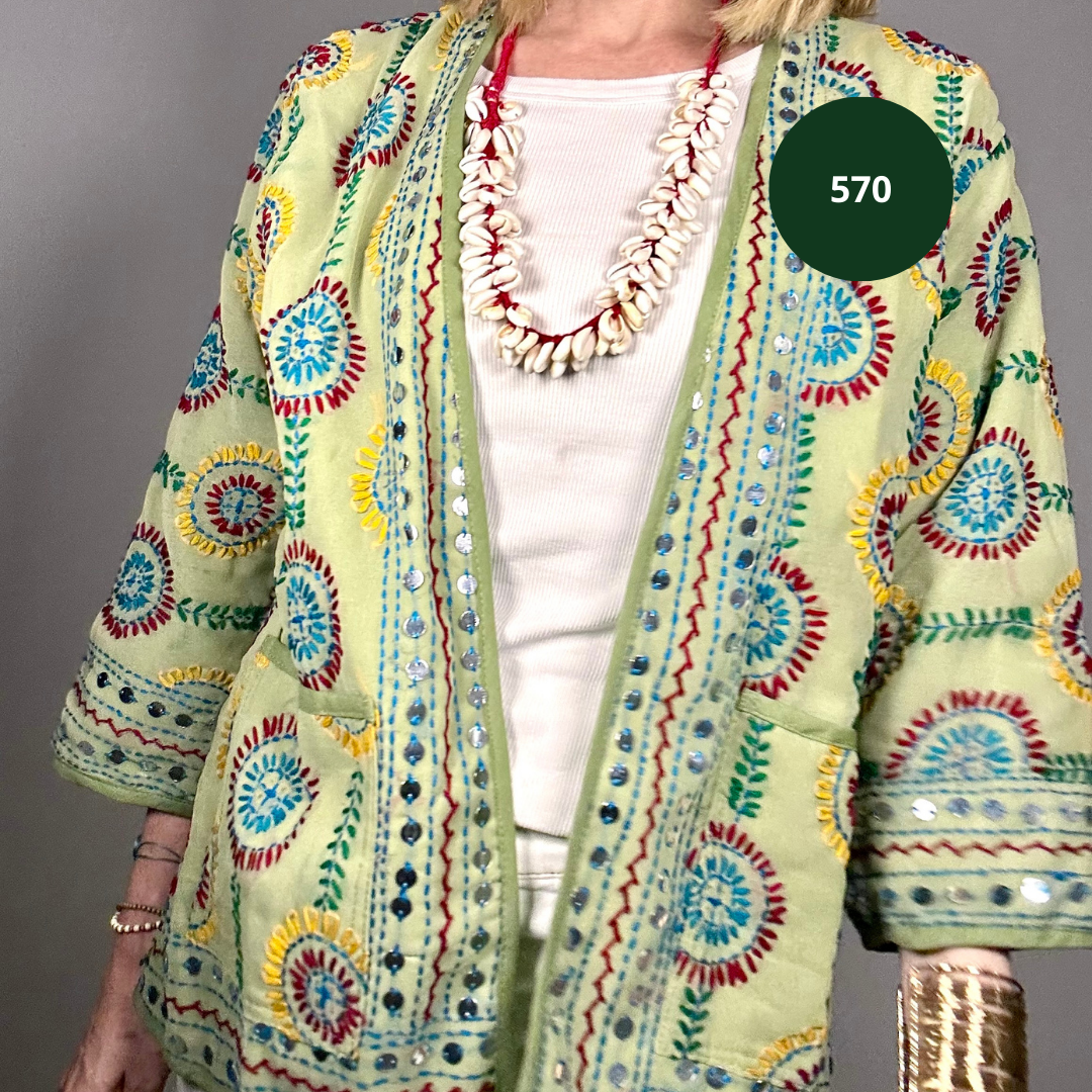 OFELIA - Kimono corto Phulkhari, ricamato  mano