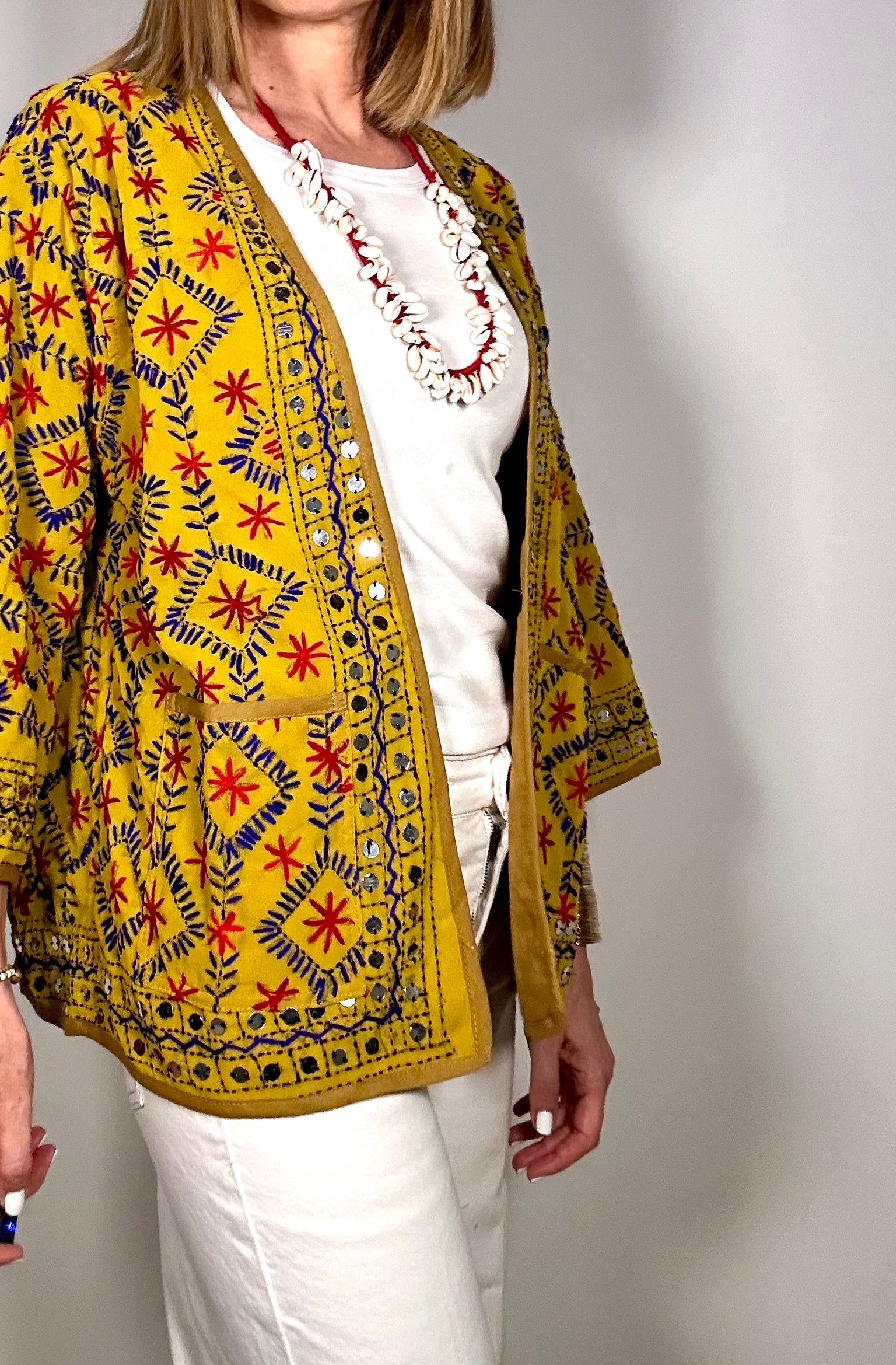 OFELIA - Kimono corto Phulkhari, ricamato  mano