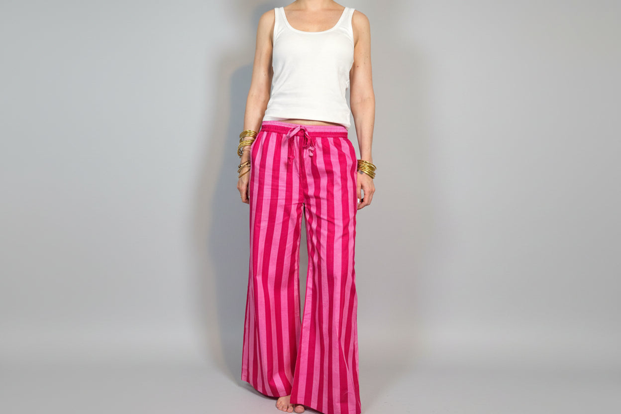 CANDY STRIPES - Pantaloni Palazzo 100% Cotone Stampati Block print