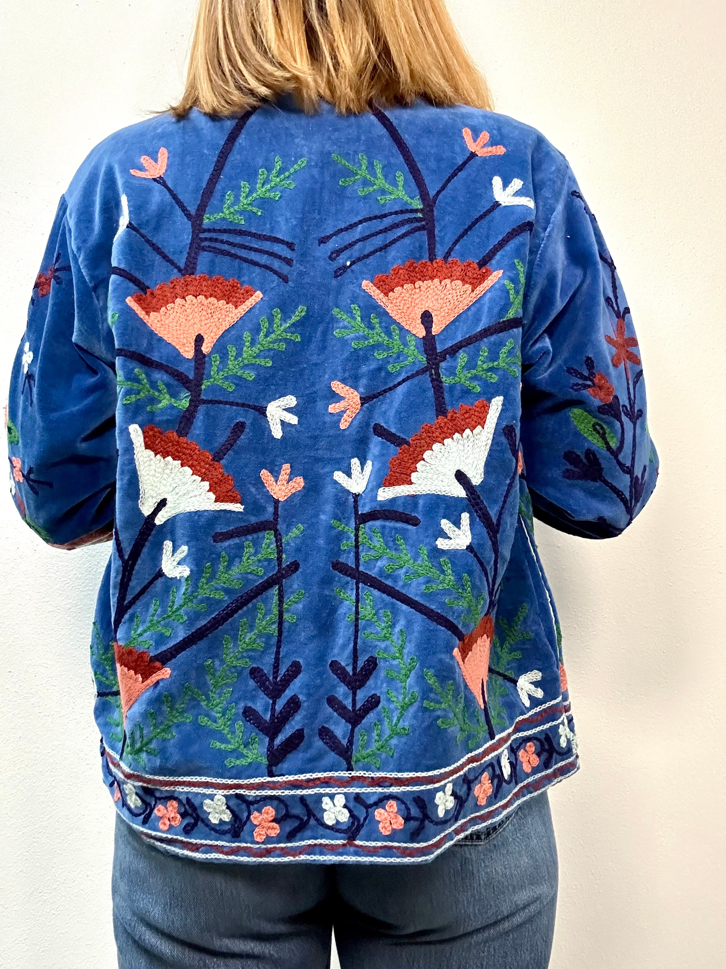INDIGO - Giacca Indiana SUZANI Artigianale in Velluto Ricamato