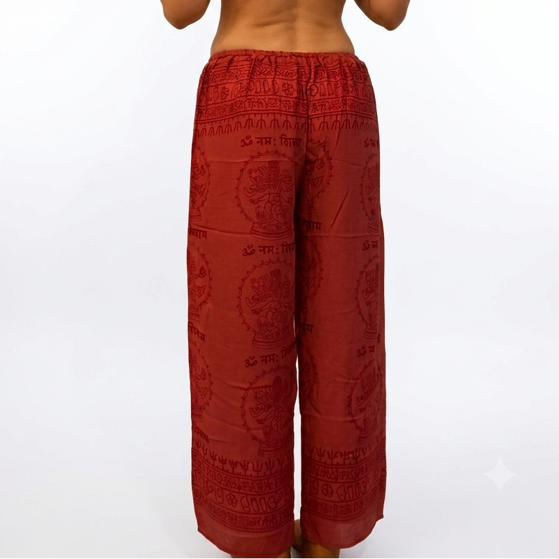 Pantalone Ibiza - Pantalone Donna in Rayon con Stampa Block Print Indiana – Taglia Unica Bordeaux