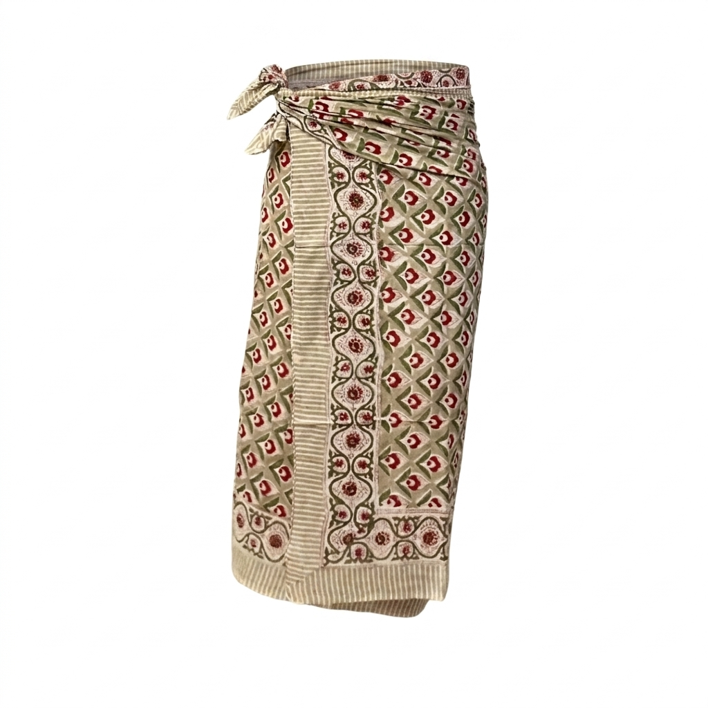 Sarong Pareo in cotone 100% – Block print fatto a mano | 110 x 185 cm - variante 55 -