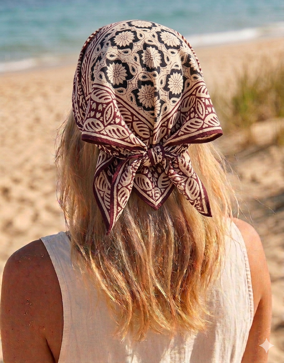 Sienna - Bandana in mussola di cotone 100% Block Print - variante rosso nero