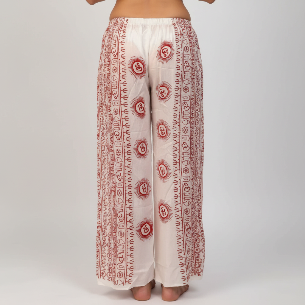 Pantalone Ibiza | Pantalone Donna in Rayon con Stampa Block Print Indiana – Taglia Unica BIANCO