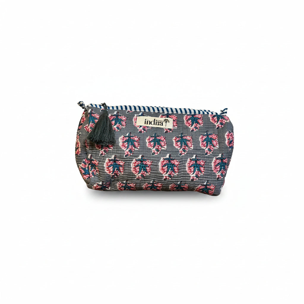 Pochette in cotone trapuntato fiori grigio - dimensione MEDIUM