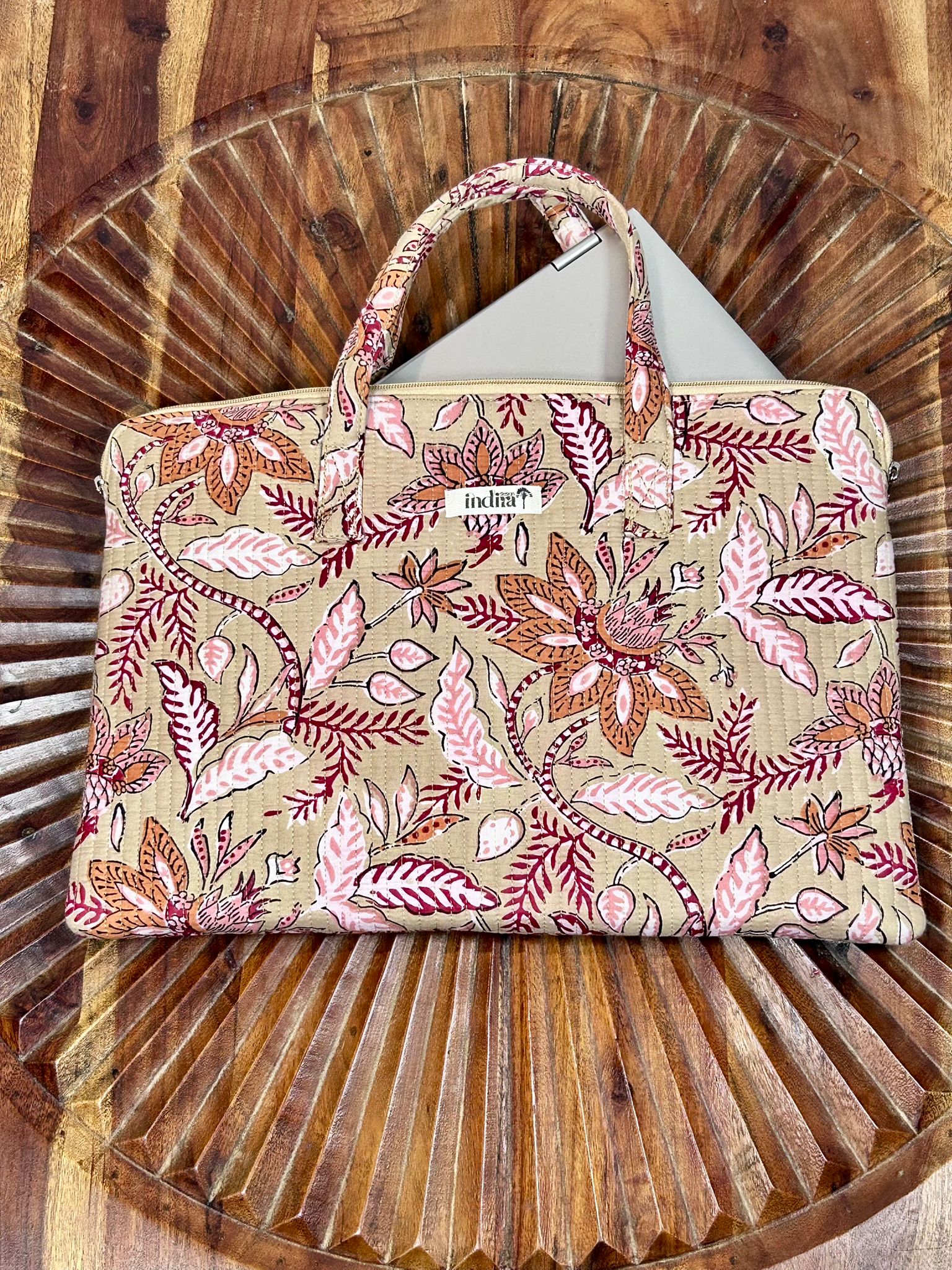 ANIKA - Borsa Porta PC Trapuntata in Cotone Block Print