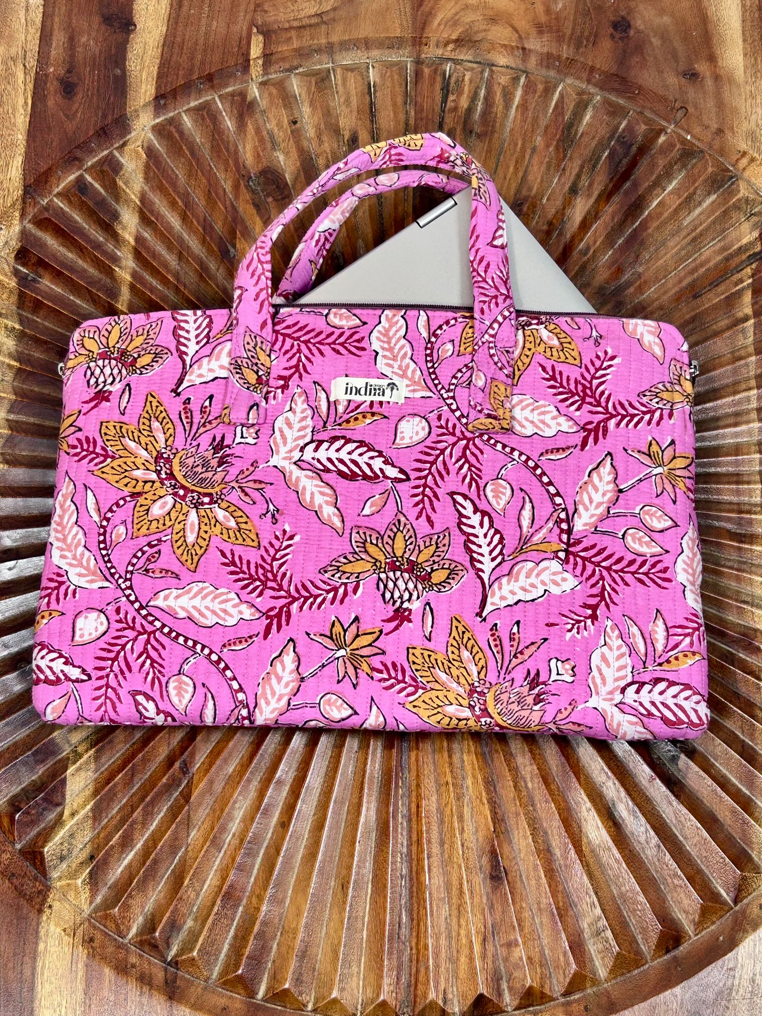 ANIKA - Borsa Porta PC Trapuntata in Cotone Block Print