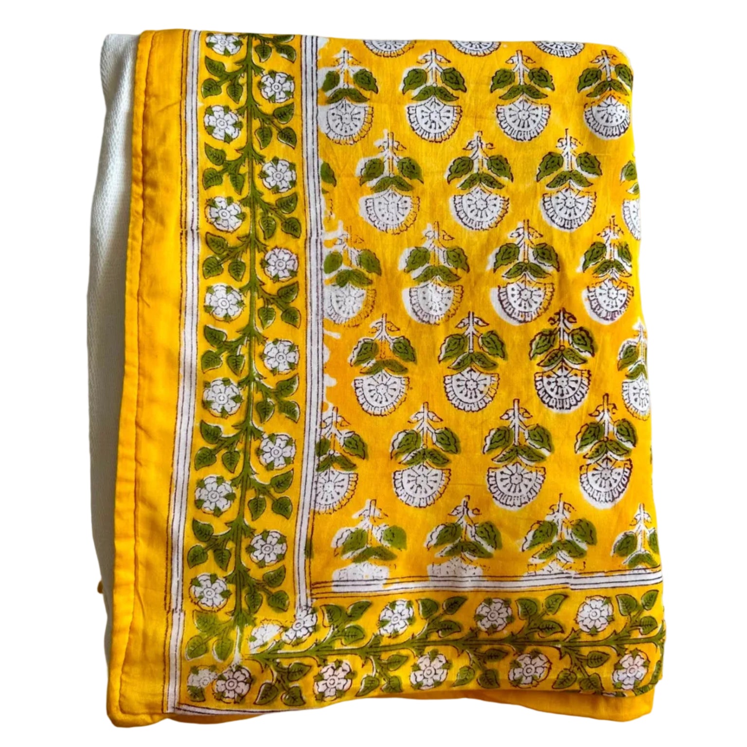 GOA - Telo Mare Block Printed  e Spugna – 110 x 190 cm - Fiori Gialli