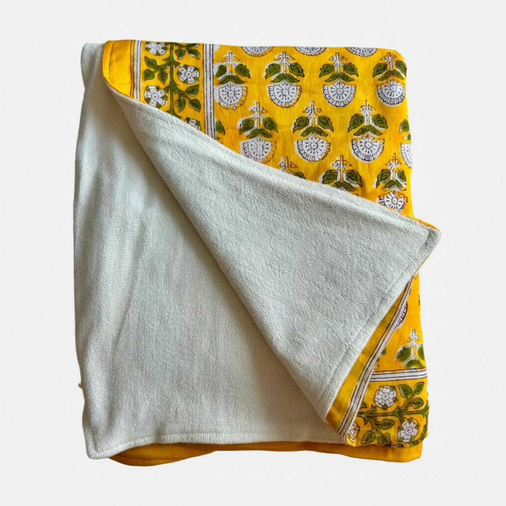 GOA - Telo Mare Block Printed  e Spugna – 110 x 190 cm - Fiori Gialli