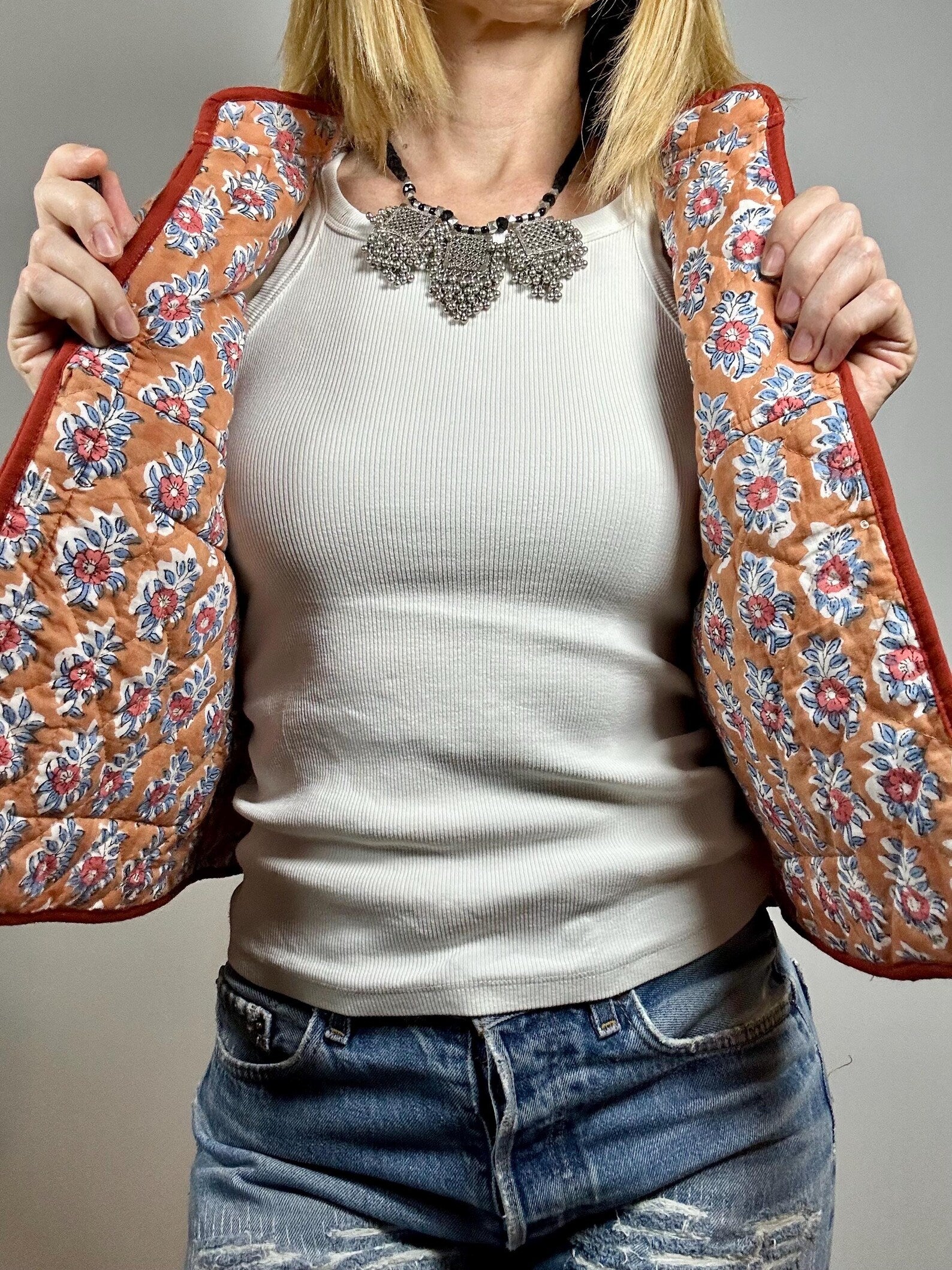 PEACOK JACKET – Giacca Boho Chic in Cotone Leggera, Trapuntata e Reversibile con Blockprint