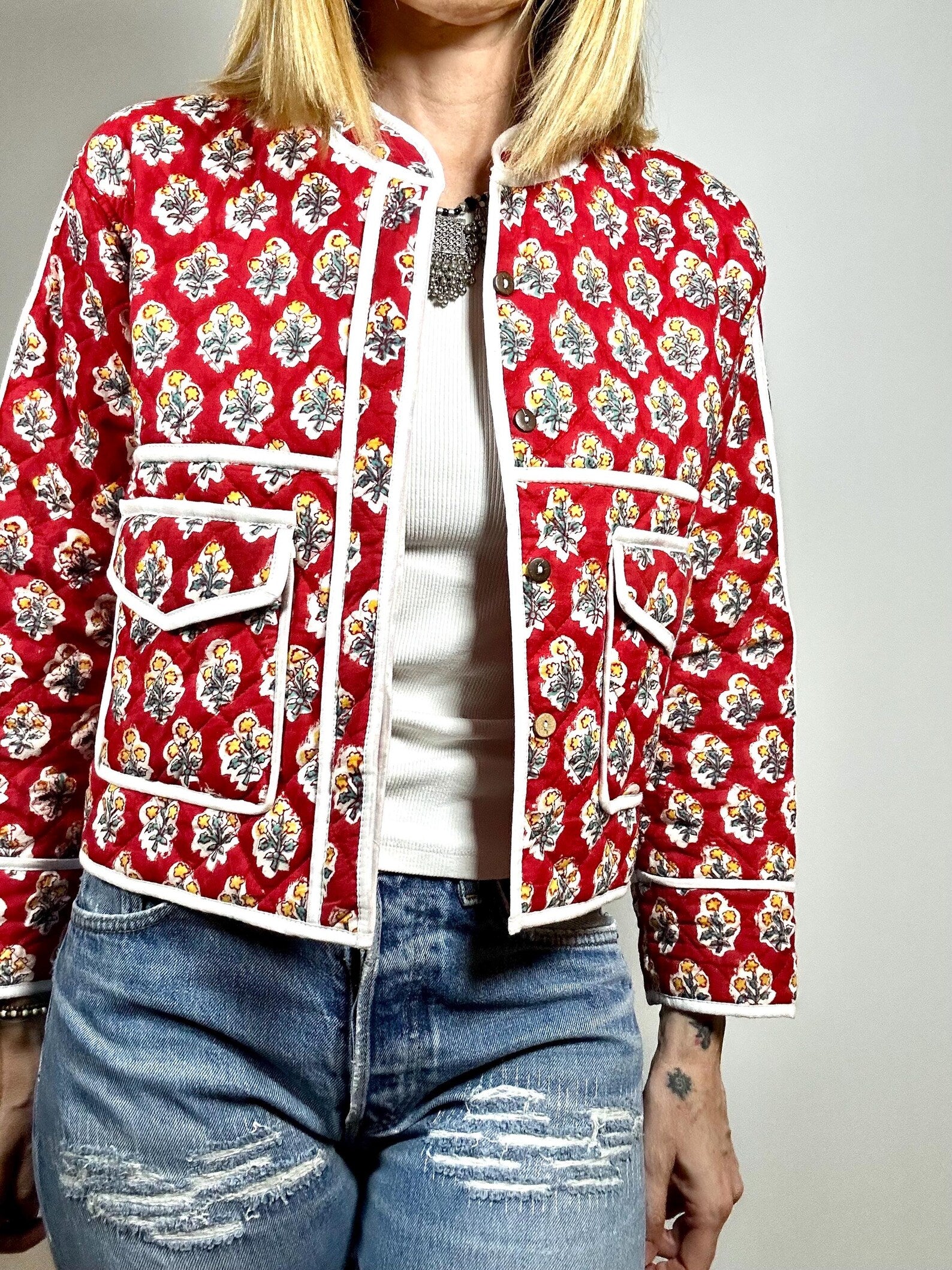 PEACOK JACKET – Giacca Boho Chic in Cotone Leggera, Trapuntata e Reversibile con Blockprint