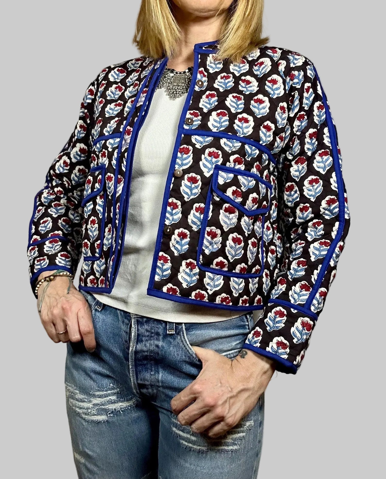 PEACOK JACKET – Giacca Boho Chic in Cotone Leggera, Trapuntata e Reversibile con Blockprint