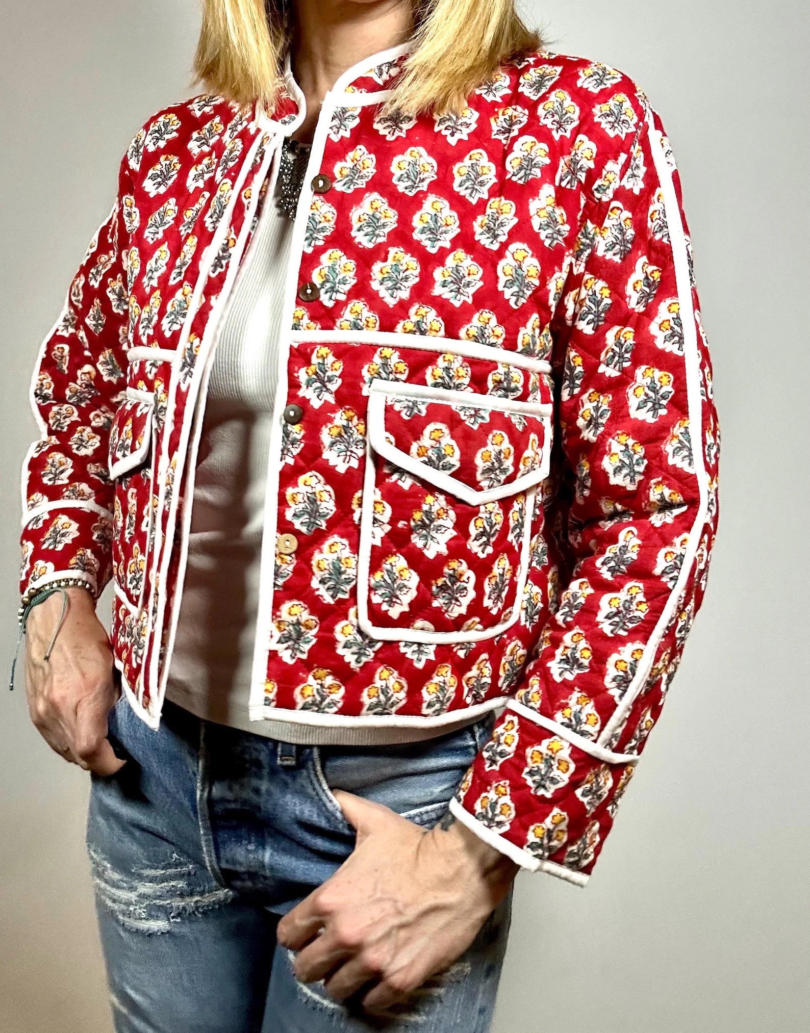 PEACOK JACKET – Giacca Boho Chic in Cotone Leggera, Trapuntata e Reversibile con Blockprint