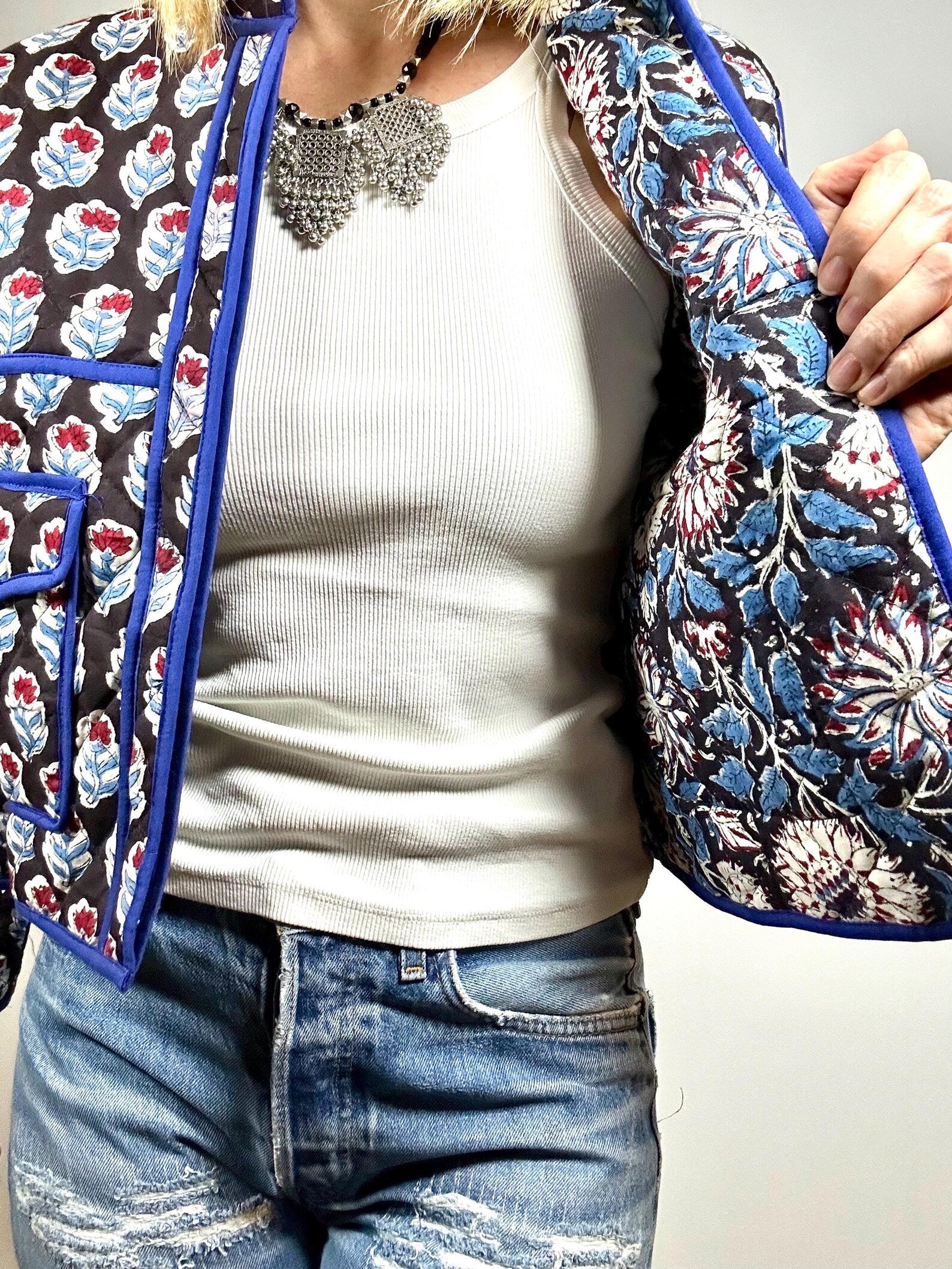 PEACOK JACKET – Giacca Boho Chic in Cotone Leggera, Trapuntata e Reversibile con Blockprint