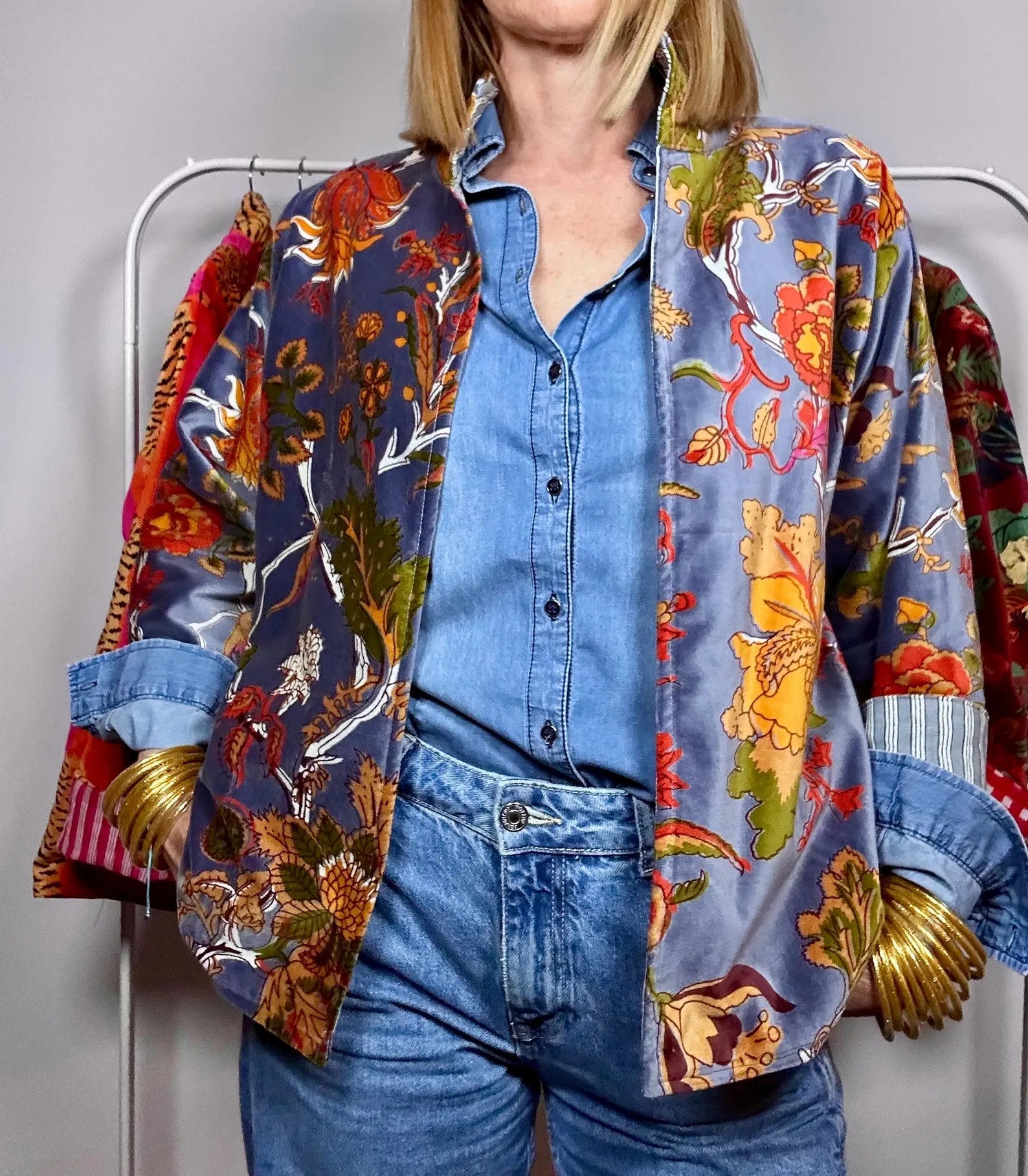 COOZY VELVET - Giacca in velluto di cotone con fodera block print