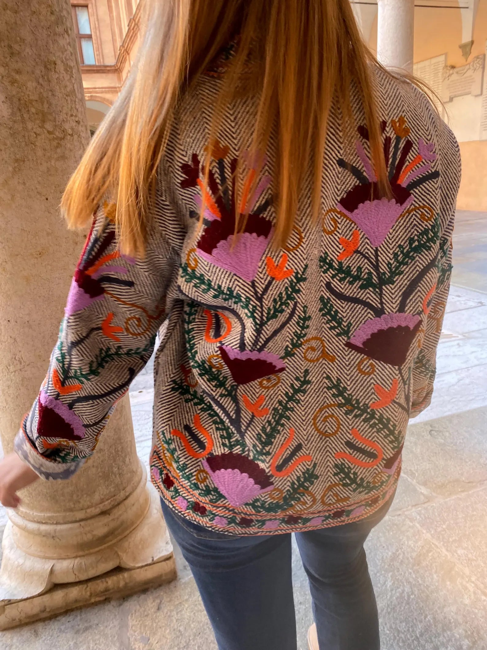 FOLKROSE - Giacca Folk Ricamata a Fiori – Boho Jacket Donna, Artigianale Colorata Lilla/Bordeaux