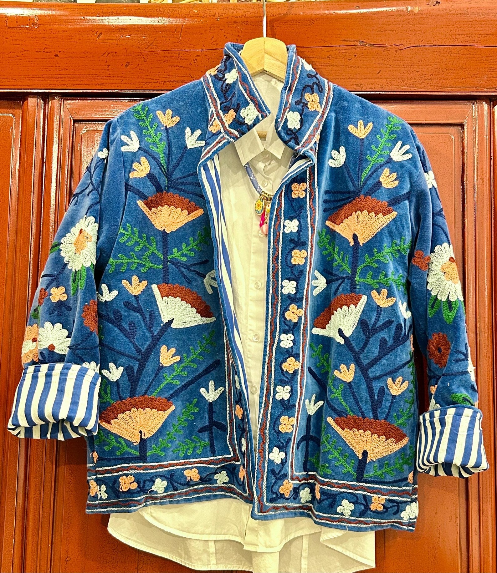 INDIGO - Giacca Indiana SUZANI Artigianale in Velluto Ricamato