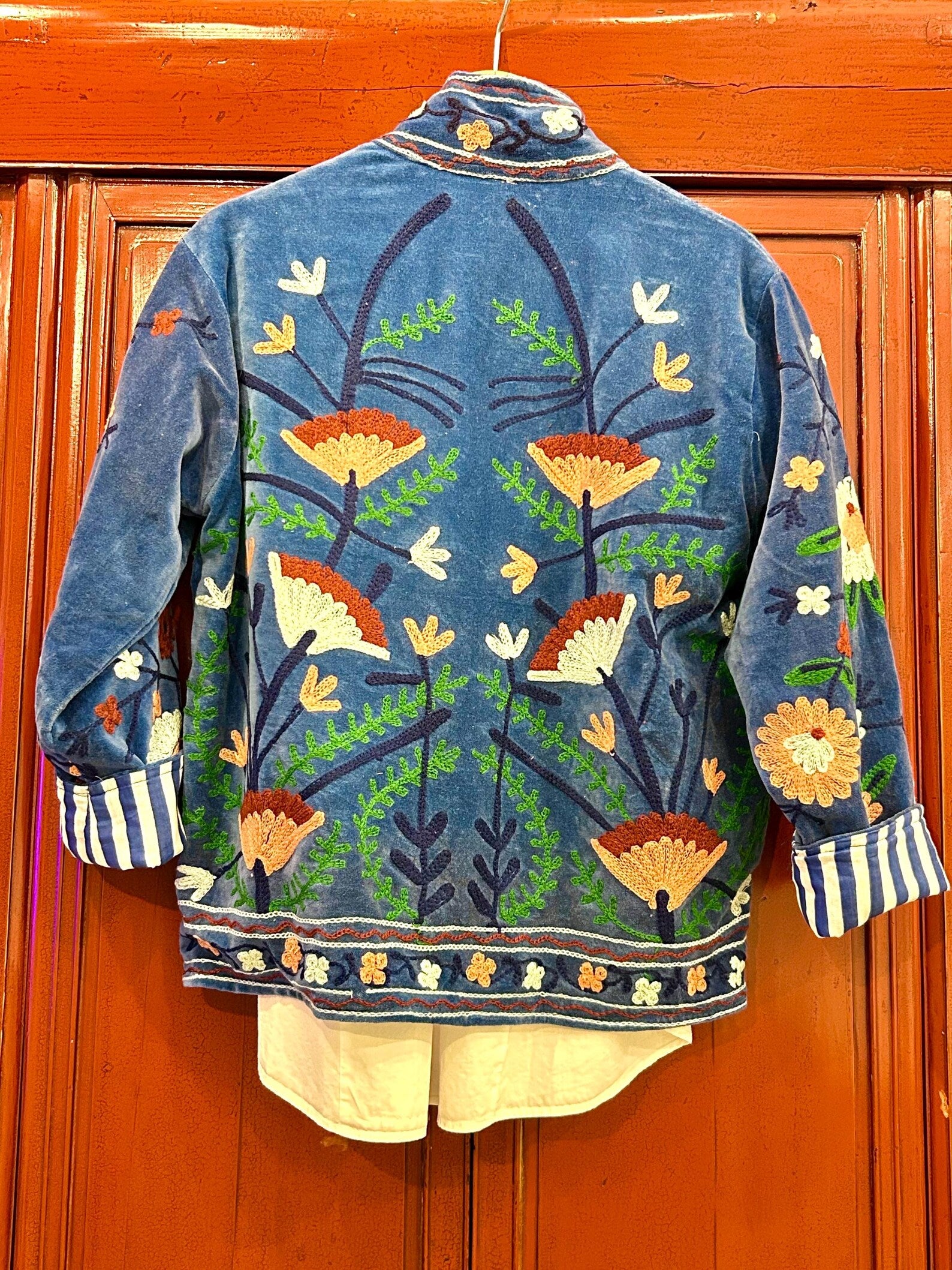 INDIGO - Giacca Indiana SUZANI Artigianale in Velluto Ricamato