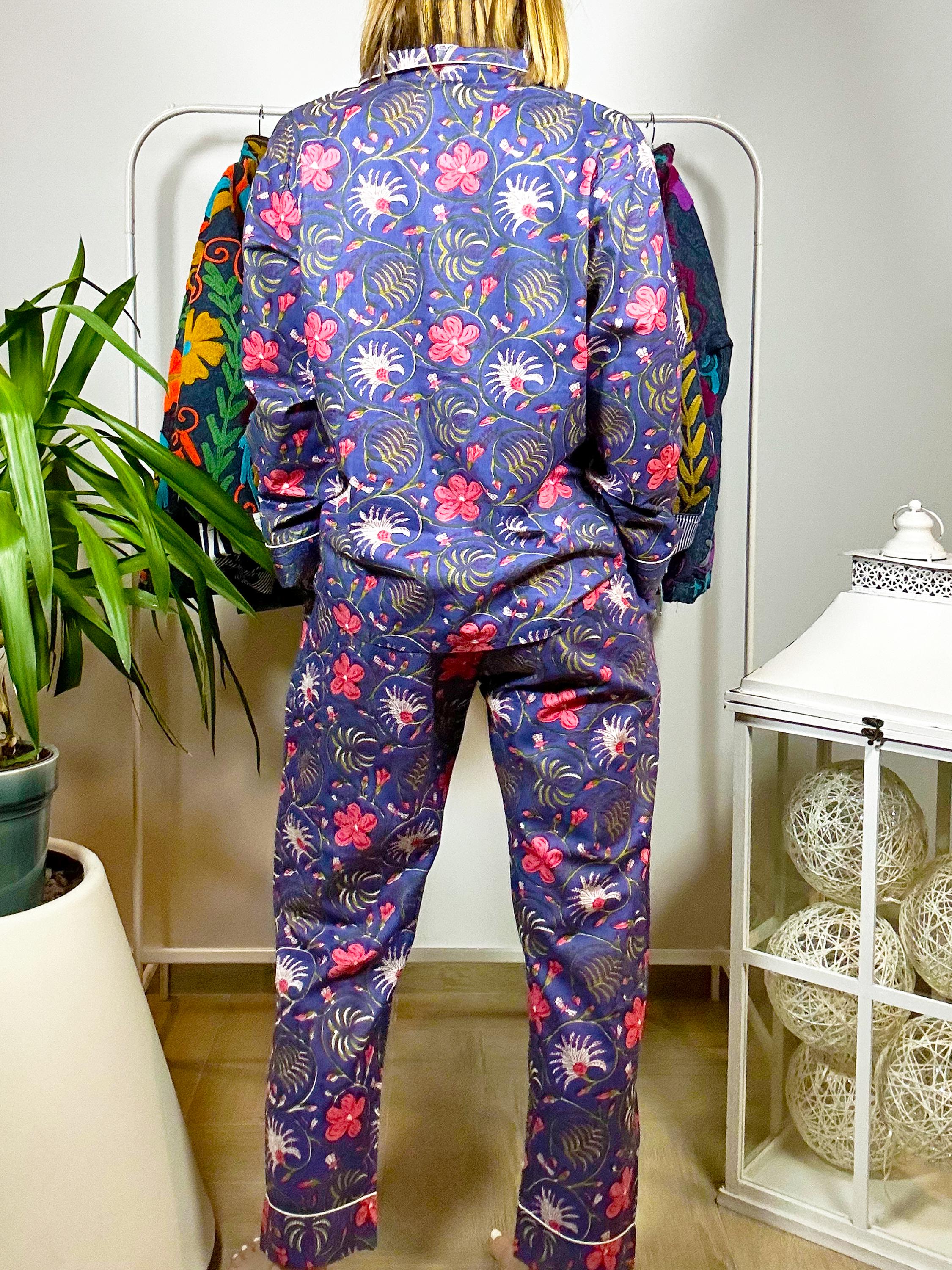 Set Notte 3 Pezzi in Cotone 100% – Pigiama con Giacca, Pantalone e Bustina